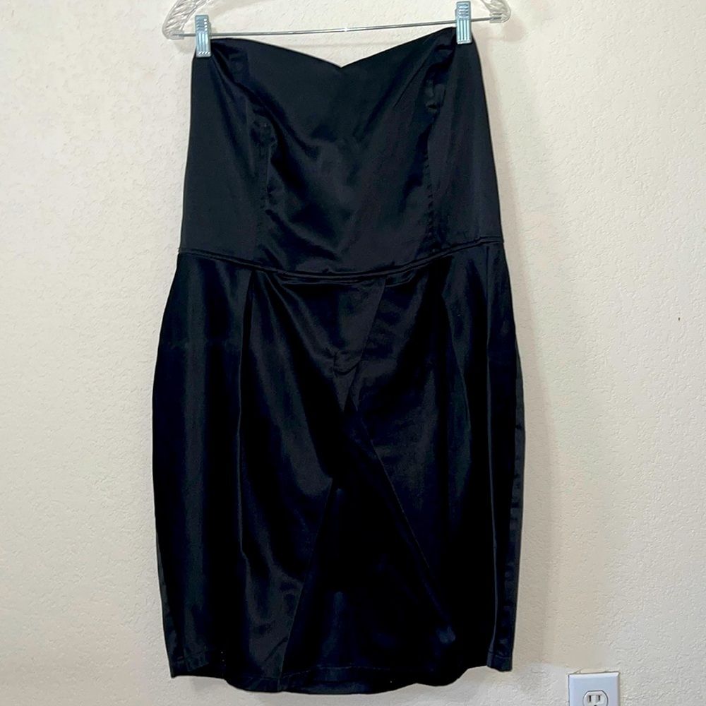 Strapless black dress with silver floral tie. Size 18